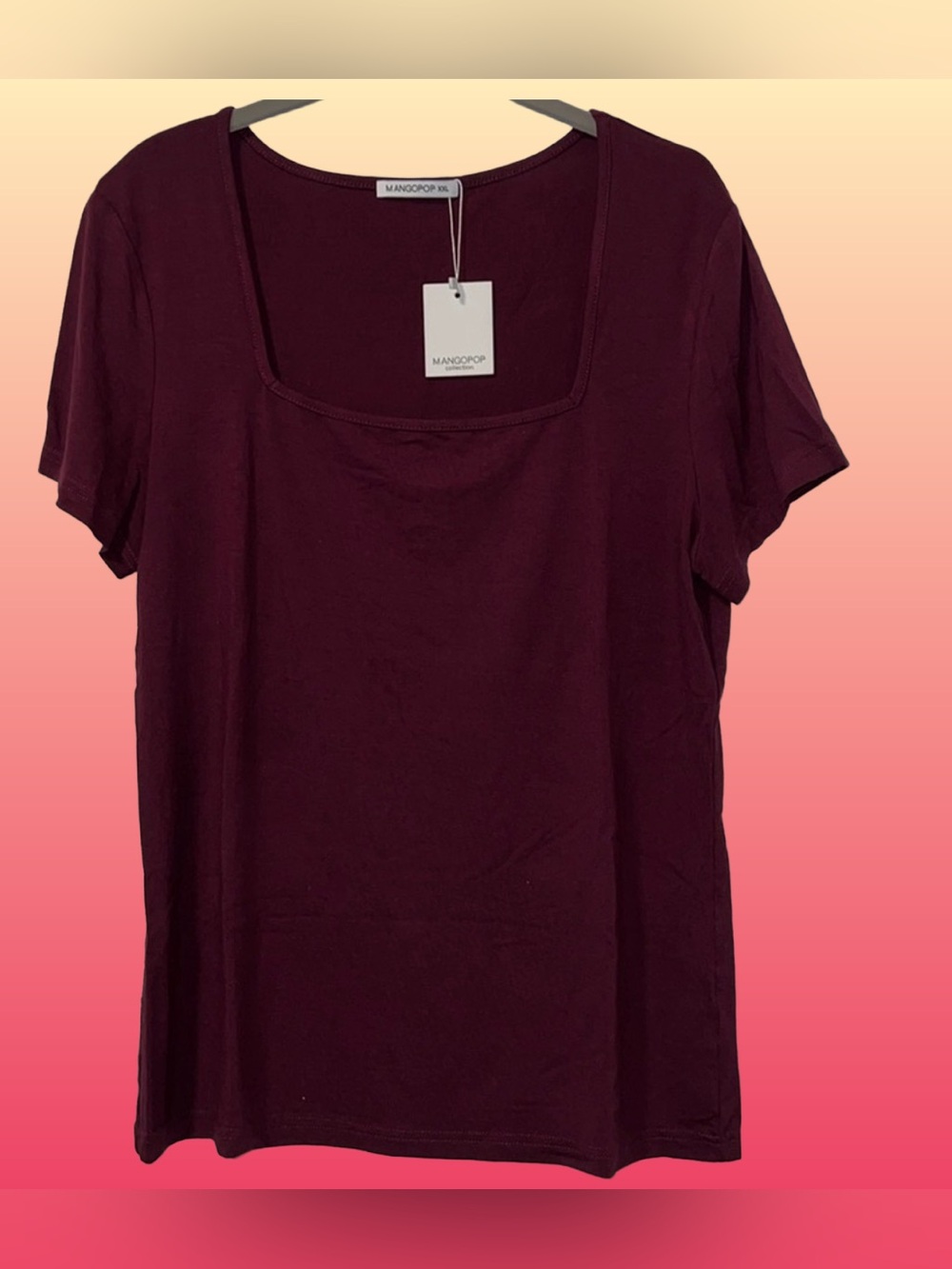 NWT MANGOPOP Women’s Burgundy Square Neck Semi Fitted Short Sleeve 👚Top Size XXL